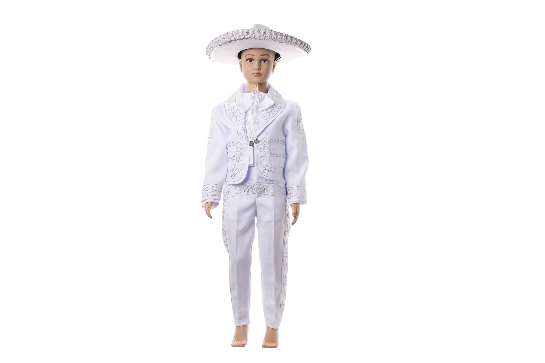 Boys Charro Baptism Outfit - White / Silver - Swirl Design